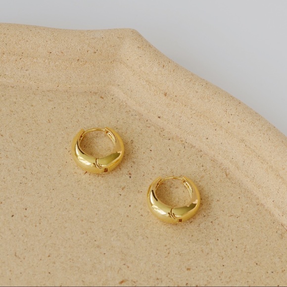 18K Gold Plated Mini Minimalist Hoop Earrings - Picture 2 of 7